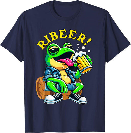 Drunk Frog Drinking Beer Ribeer Funny Beer Drinkers Frog T-Shirt - T-Shirt | Navy