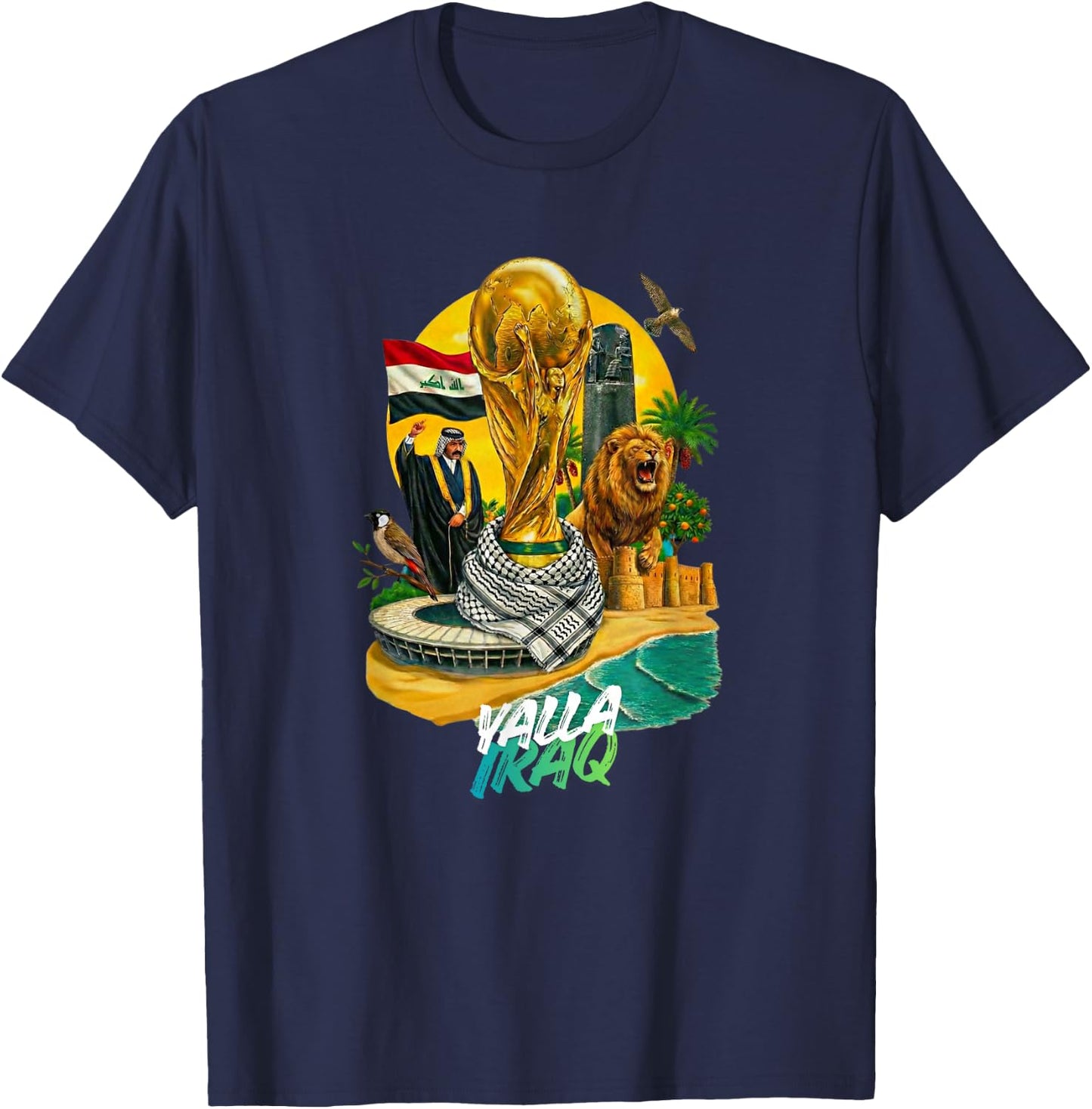 Yalla Iraq Football Fan Lions of Mesopotamia Pride T-Shirt - T-Shirt | Navy