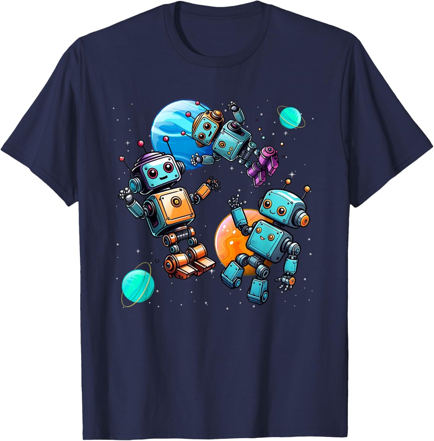 Funny Robot Robotics Apparel -Adult , Black, Small, Short Sleeve, Modern Humorous Robotics Design T-Shirt - T-Shirt | Navy