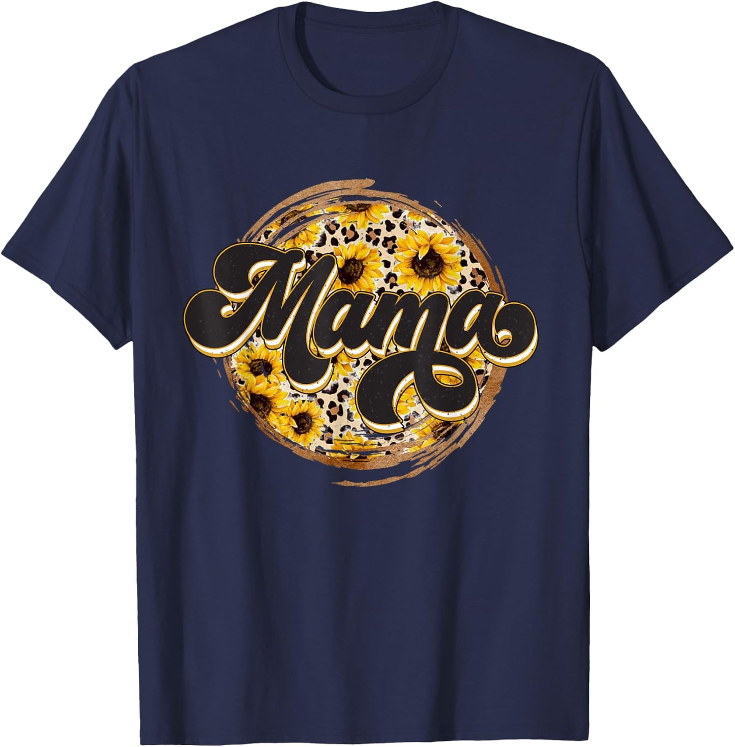Cute Mama Cow Print Sunflower Leapard Mother's day T-Shirt - T-Shirt | Navy