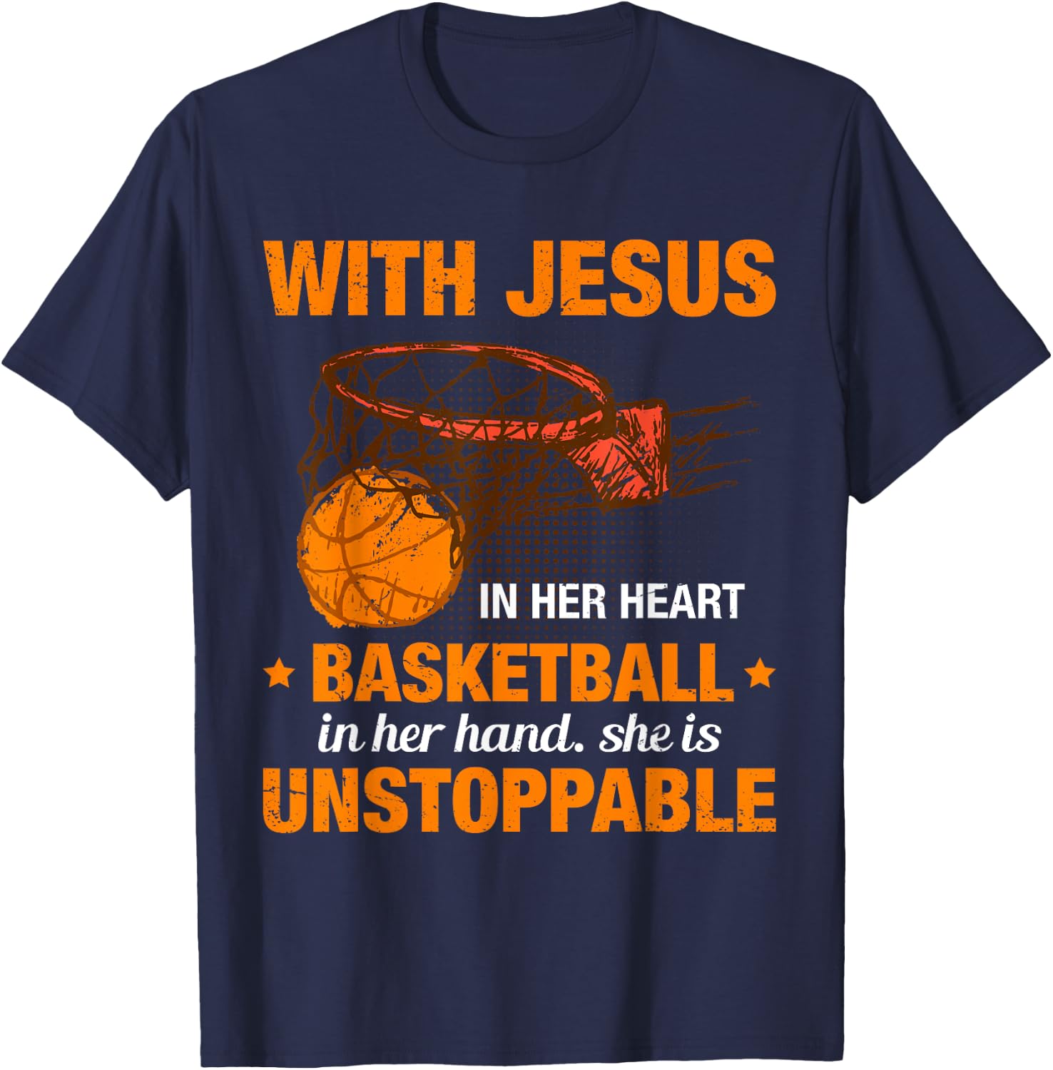 Christian Basketball Girl Religious Jesus Basketball Lover T-Shirt - T-Shirt | Navy