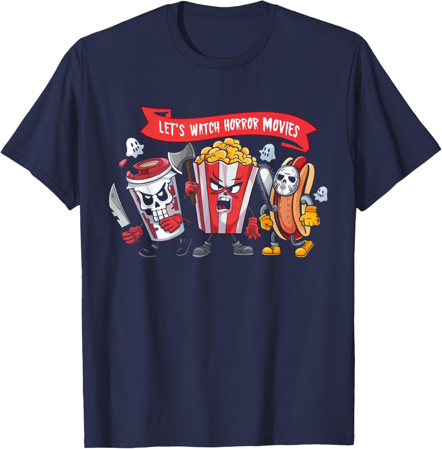 Lets Watch Horror Movies Lover Shirt Fun Halloween Skeleton T-Shirt - T-Shirt | Navy