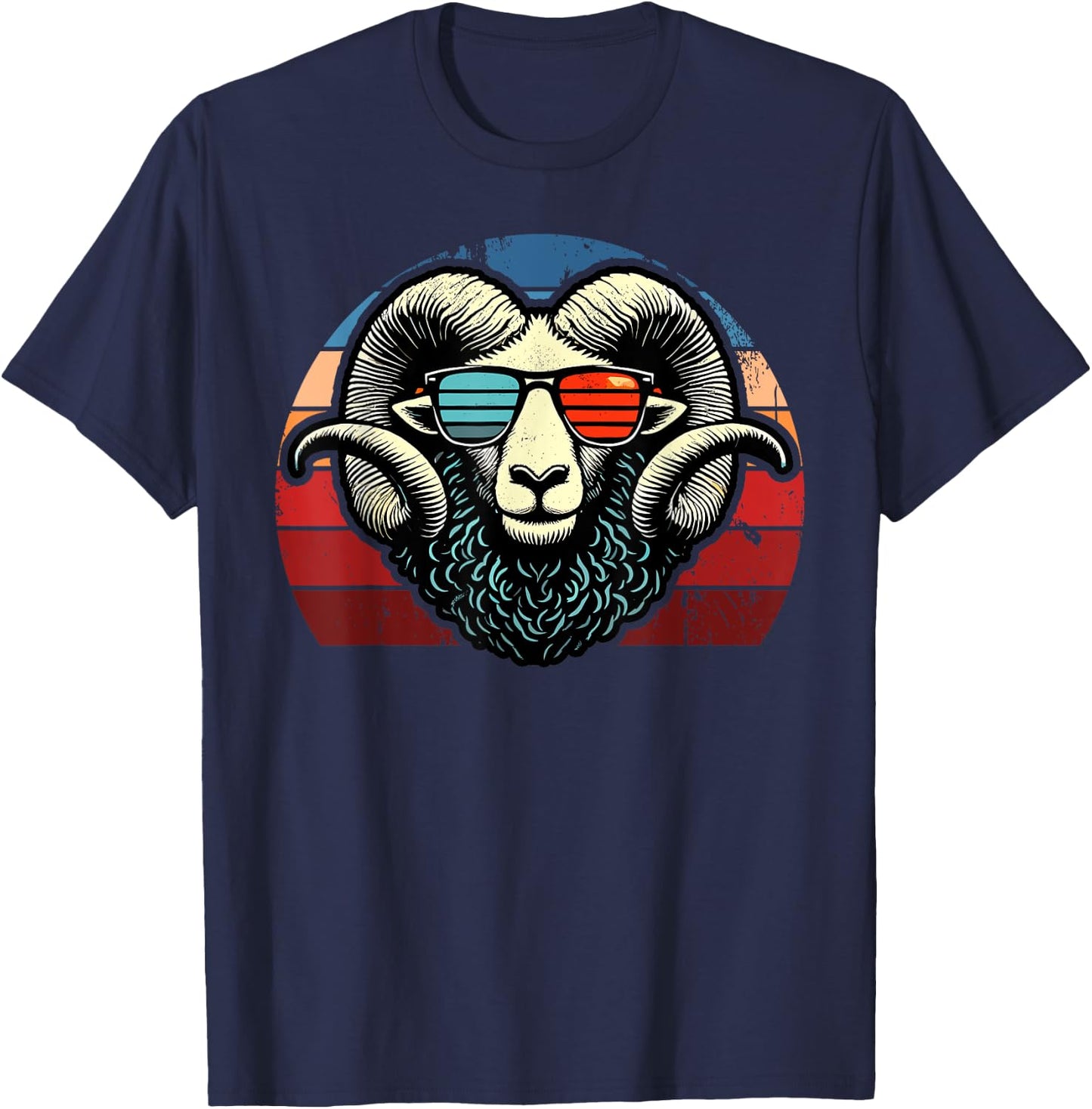 Retro Ram in Sunglasses Men Women Kids Novelty Funny Ram T-Shirt - T-Shirt | Navy