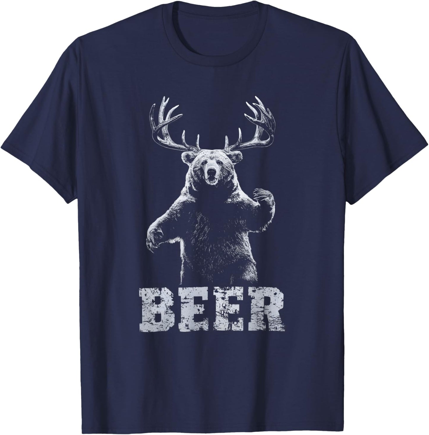 Vintage Bear Deer Hunter Funny Beer Drinker and Hunting T-Shirt - T-Shirt | Navy