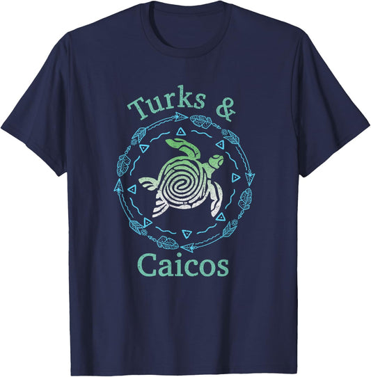 Turks And Caicos Shirt Vintage Tribal Turtle T-Shirt - T-Shirt | Navy