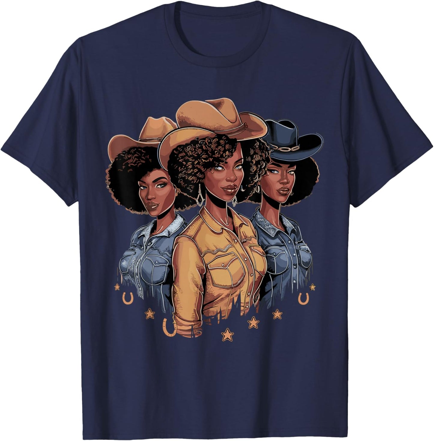 Black Cowgirl Rodeo Melanin T-Shirt - T-Shirt | Navy