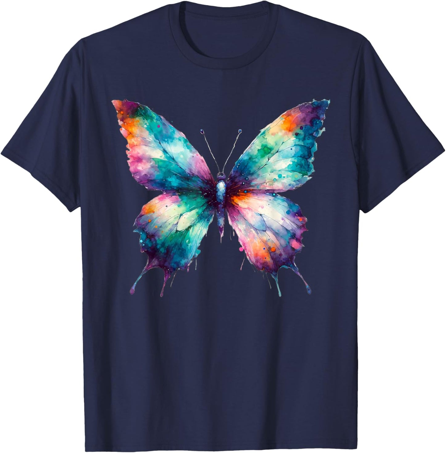 Watercolor Butterfly Art Butterflies , Small, Black T-Shirt - T-Shirt | Navy