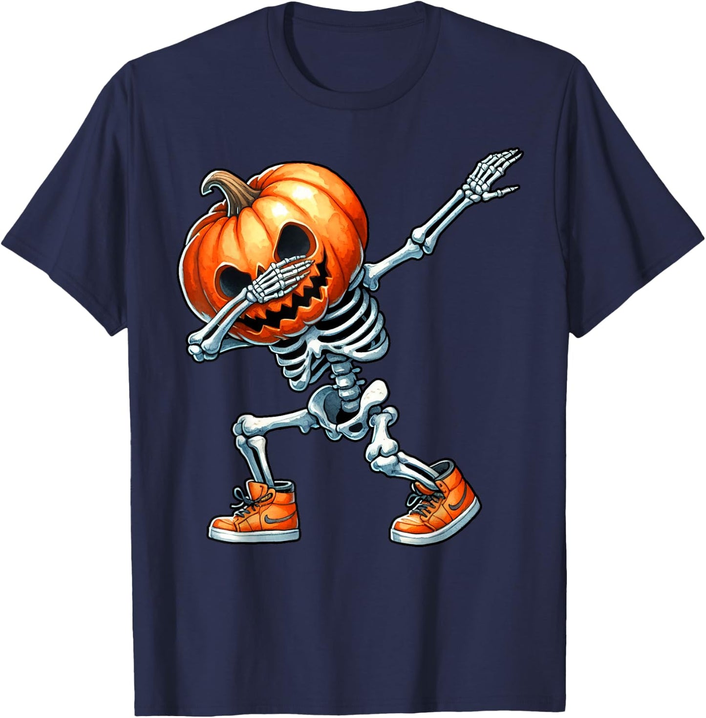 Halloween Boys Dabbing Skeleton Scary Pumpkin Jack O Lantern T-Shirt - T-Shirt | Navy