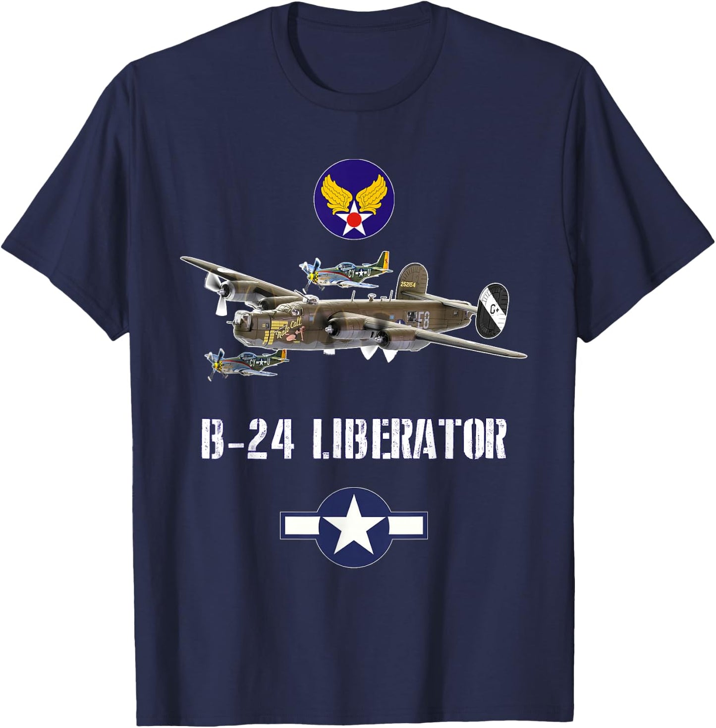 USAAF B-24 Liberator WW2 Bomber Airplane T-Shirt - T-Shirt | Navy