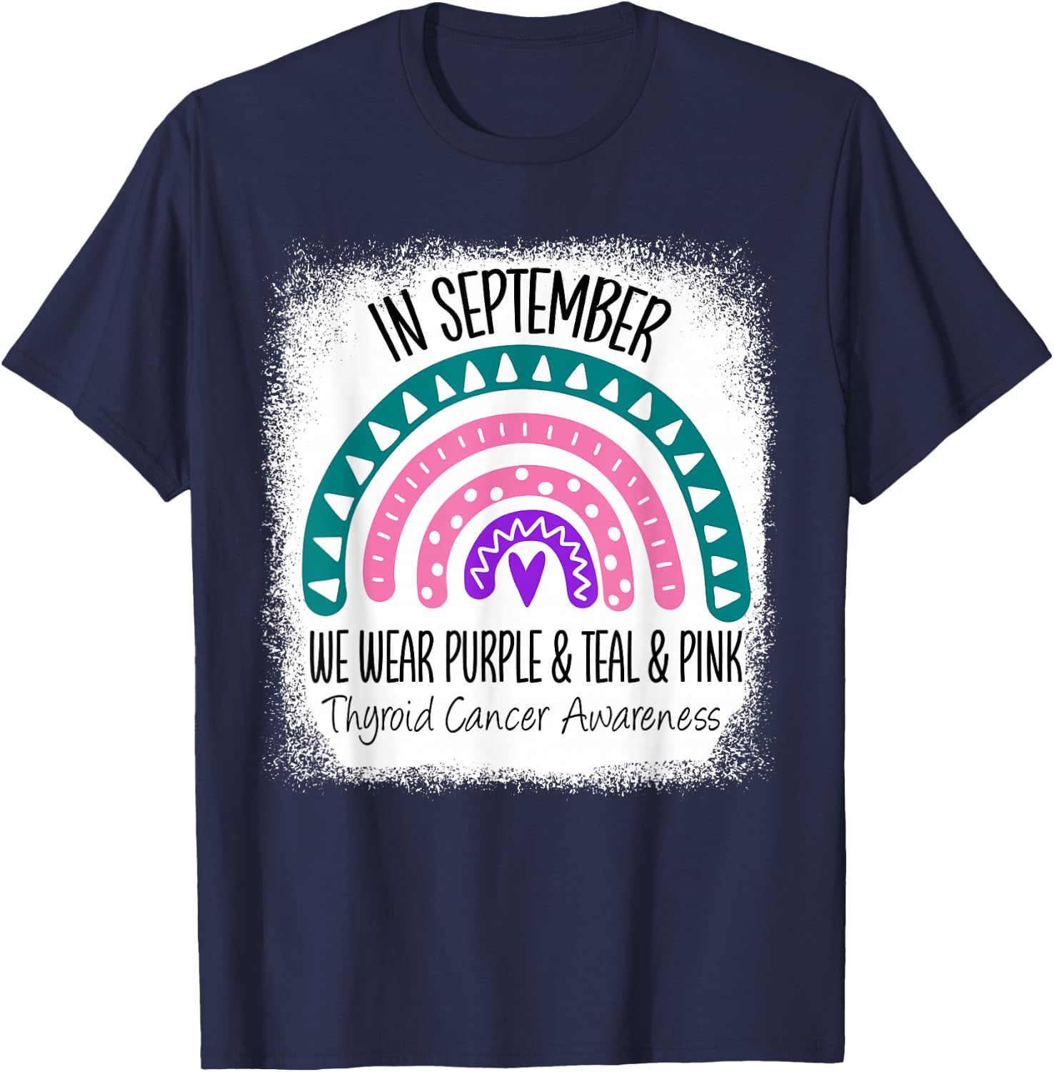 Rainbow September Green Thyroid Cancer Awareness Ribbon T-Shirt - T-Shirt | Navy