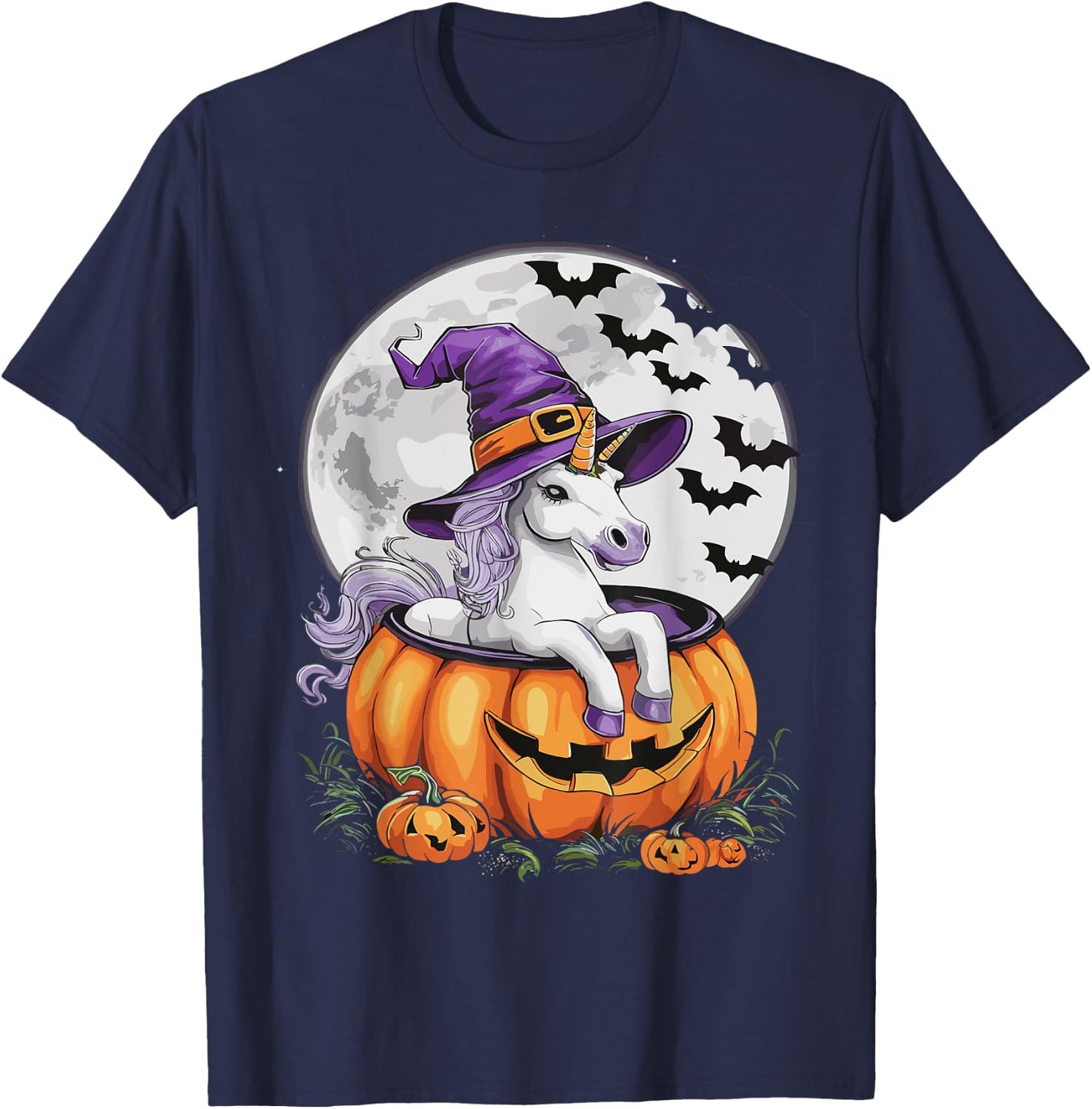 Cute Unicorn Halloween Girls Women Witchy Unicorn Halloween T-Shirt - T-Shirt | Navy