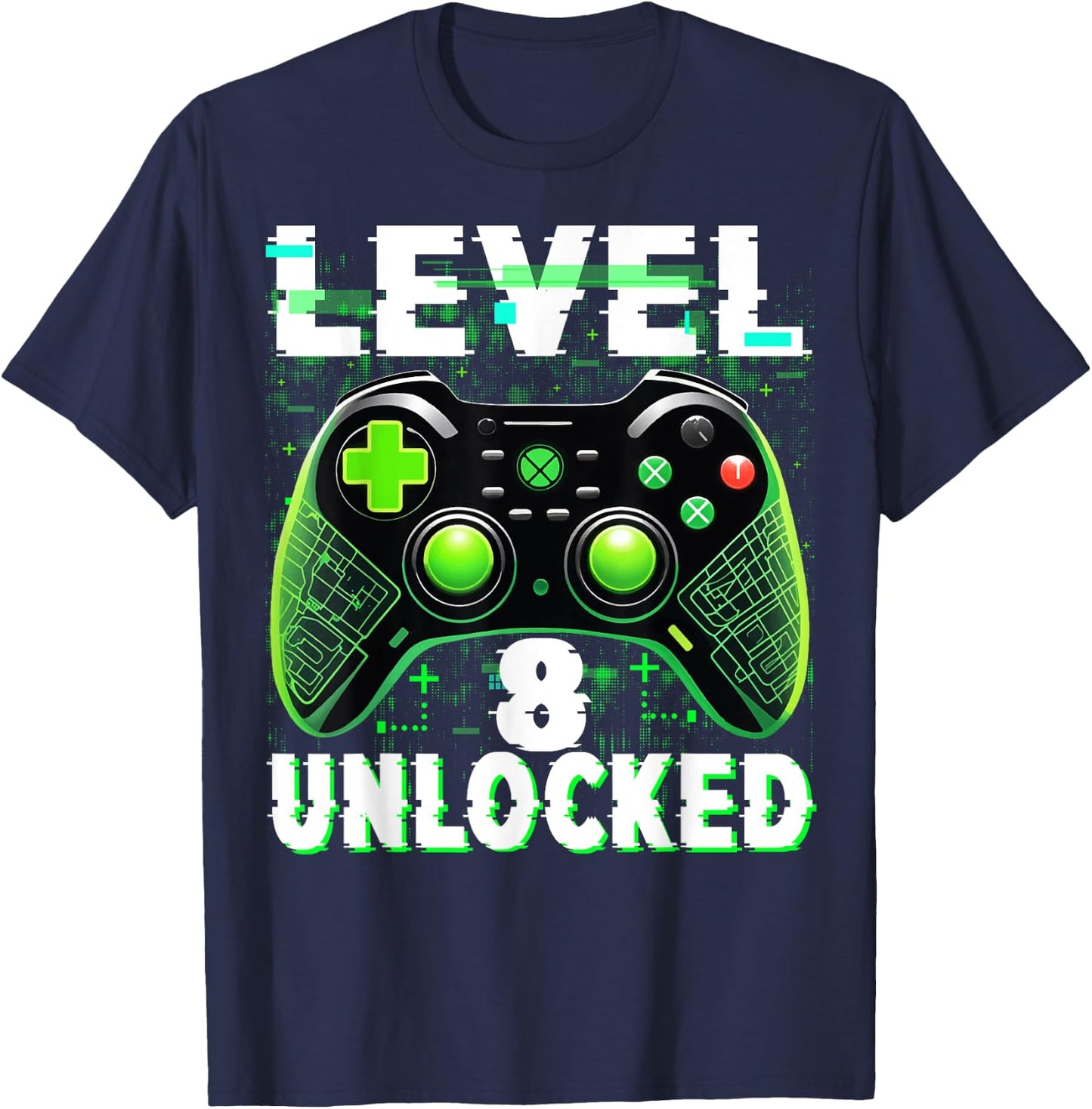Level 8 Unlocked Shirt Funny Video Gamer Geek 8th Birthday T-Shirt - T-Shirt | Navy