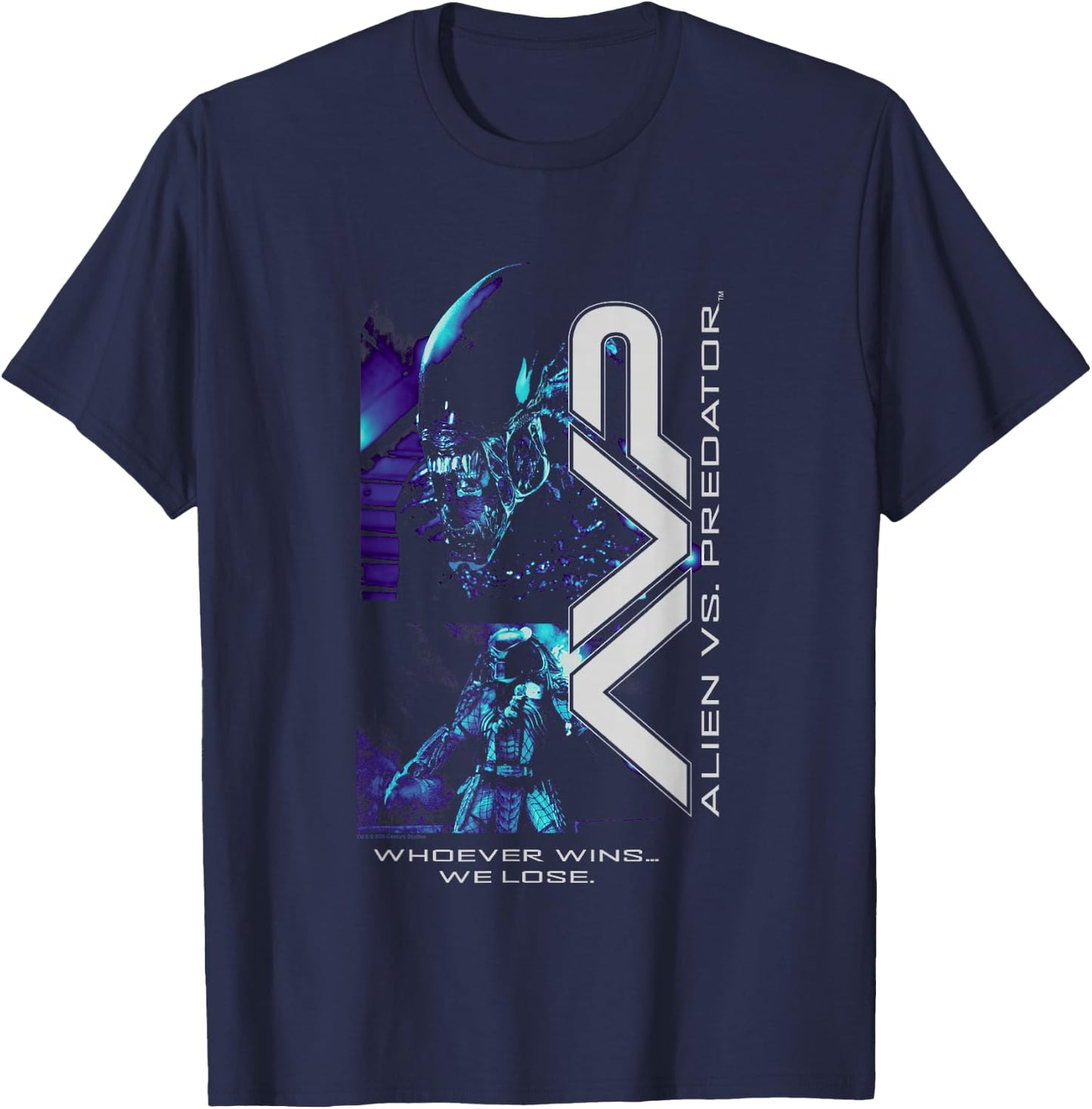Alien vs Predator Whoever Wins… We Lose Big Chest Portrait T-Shirt - T-Shirt | Navy