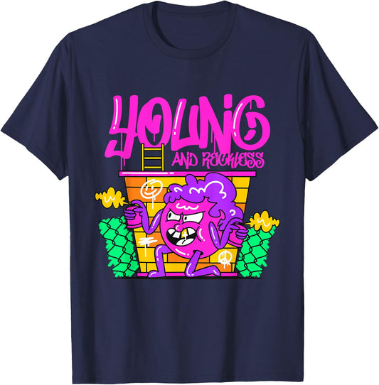 Young and Reckless Vibrant Urban Streetwear Unique Graffiti T-Shirt - T-Shirt | Navy