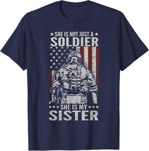Not Just A Soldier She Is My Sister Female US Veteran T-Shirt - T-Shirt | Navy
