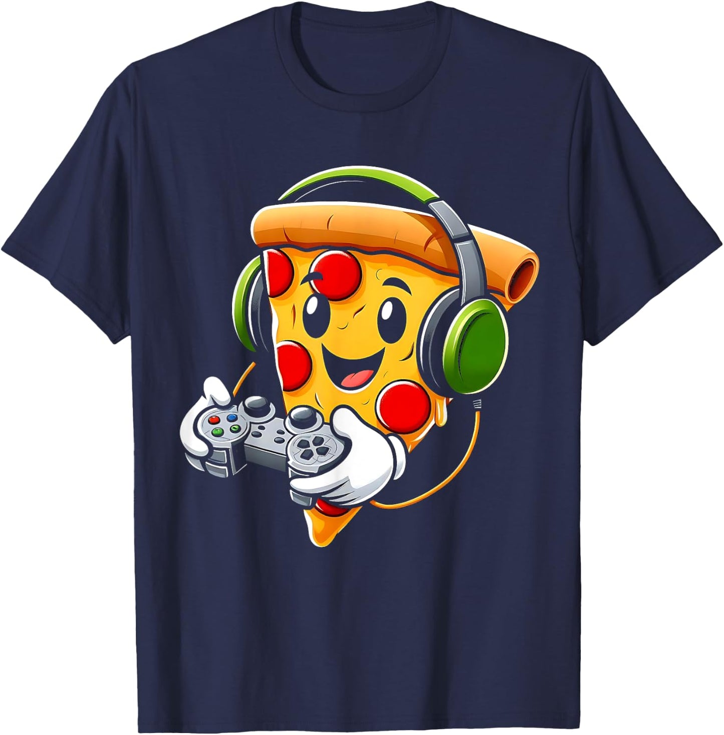 Funny Gamer Pizza Gaming Food Lovers Play Video Games T-Shirt - T-Shirt | Navy