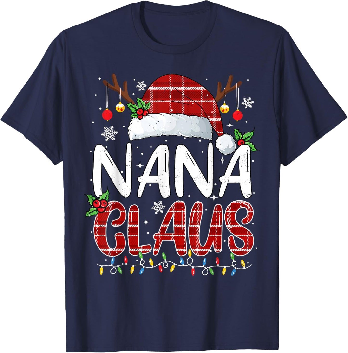 Nana Claus Christmas Lights Pajama Family Matching T-Shirt - T-Shirt | Navy