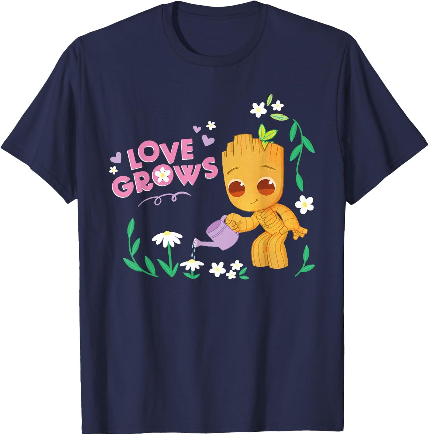 Marvel Valentine’s Day Spring Flower Garden Groot Love Grows T-Shirt - T-Shirt | Navy