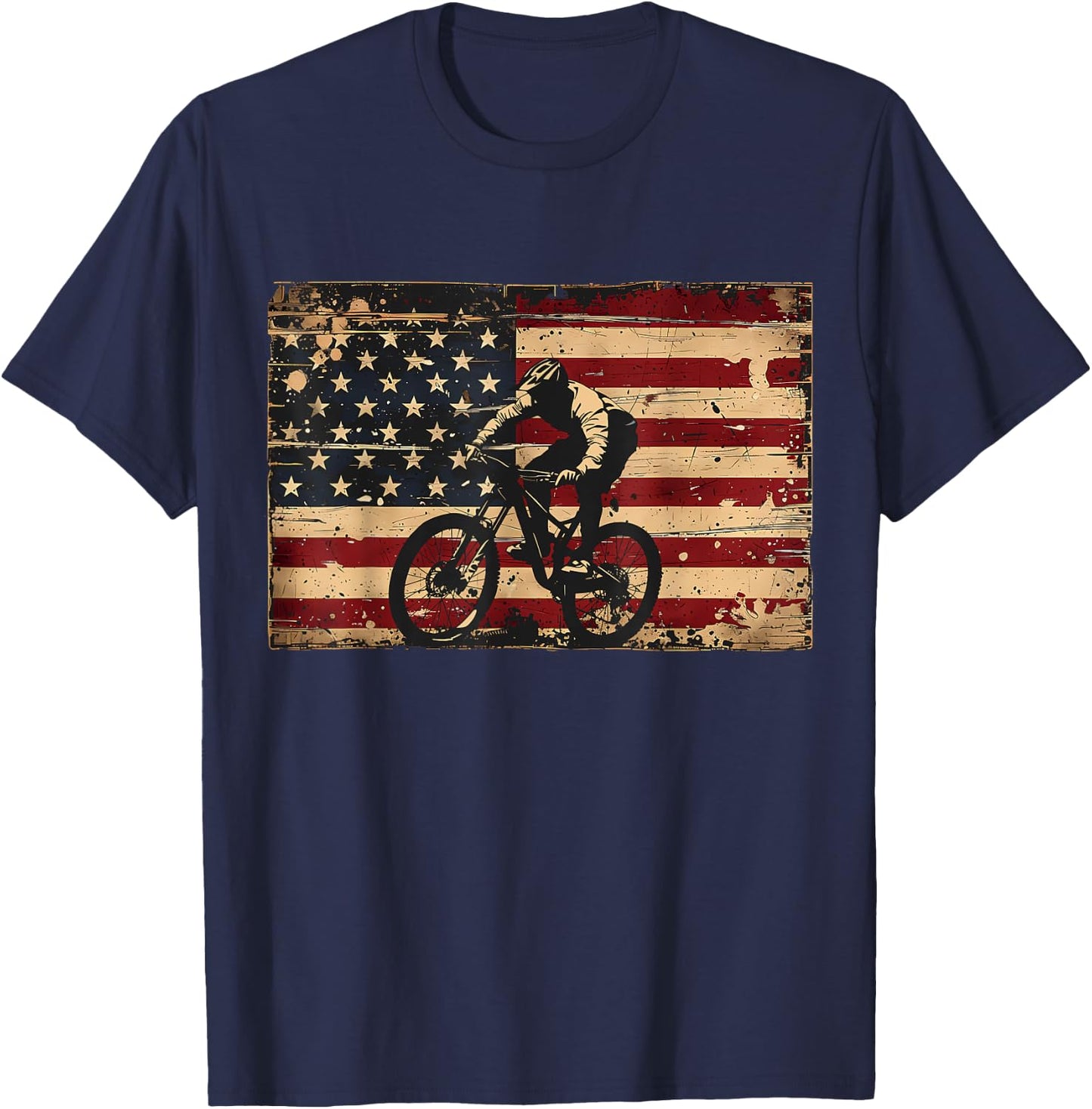 American Flag MTB Mountain Bike Apparel - Mountain Bike Girls Kids Men T-Shirt - T-Shirt | Navy