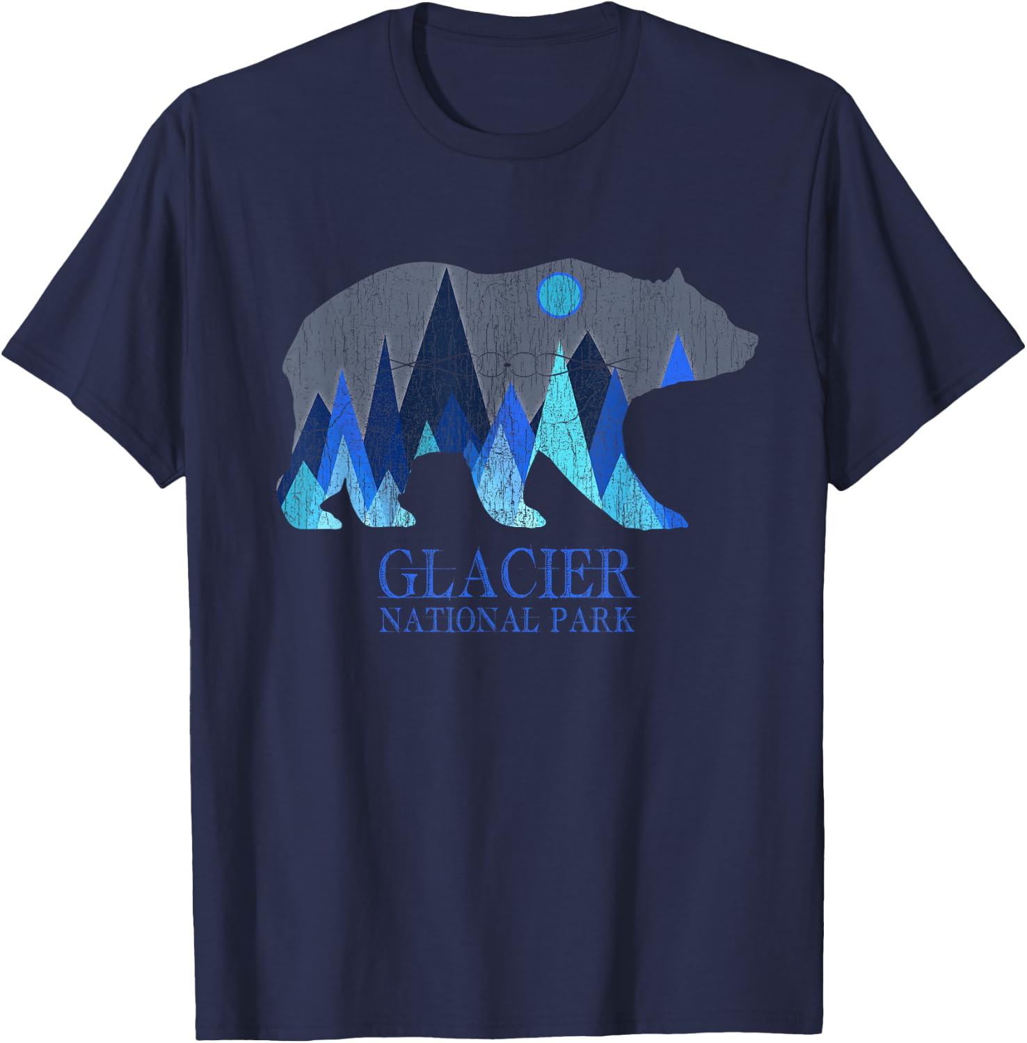 Retro Glacier Grizzly Bear Glacier National Park Small T-Shirt - T-Shirt | Navy