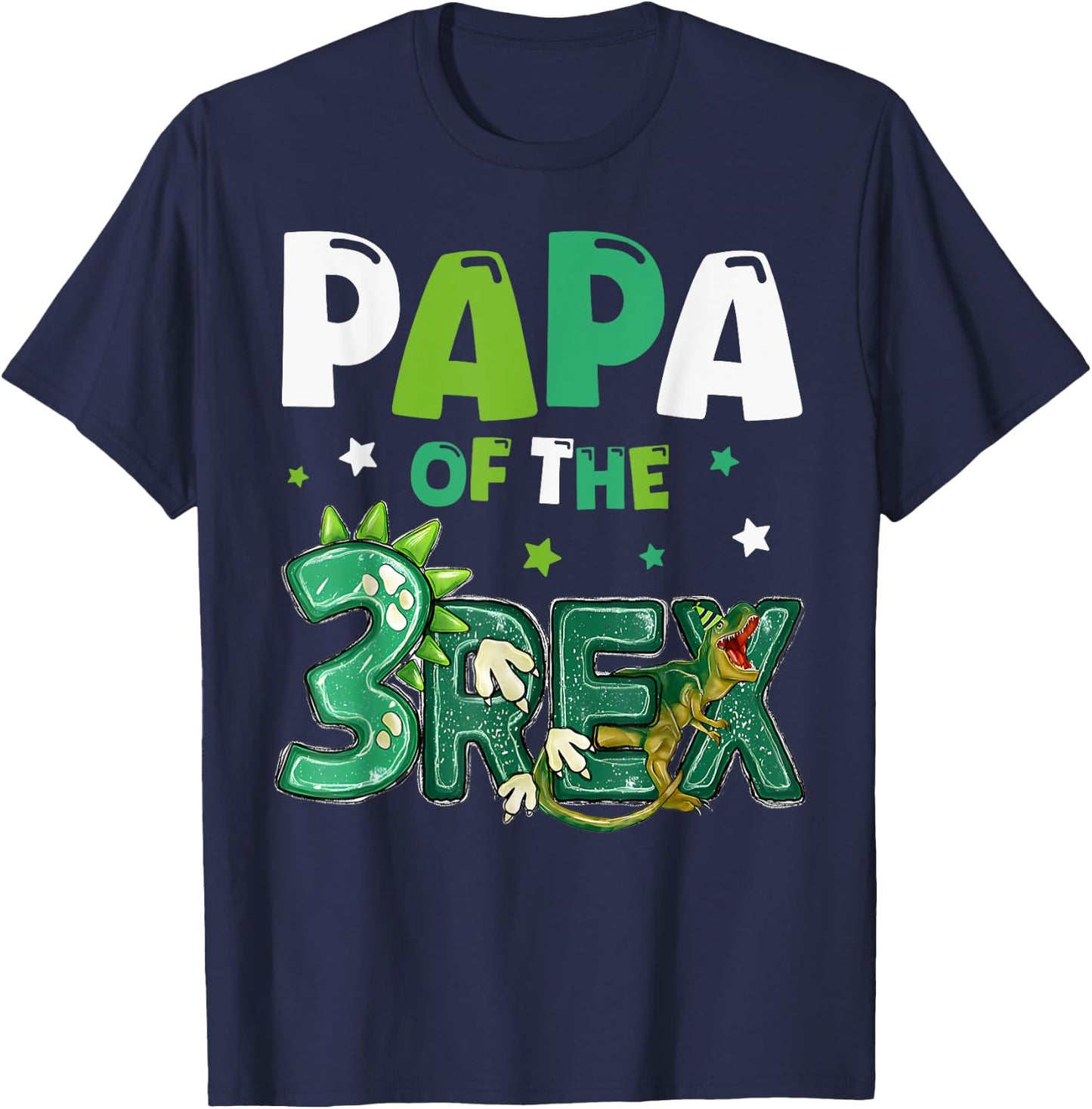 Papa of the Three Rex Birthday Dinosaur Family Matching T-Shirt - T-Shirt | Navy