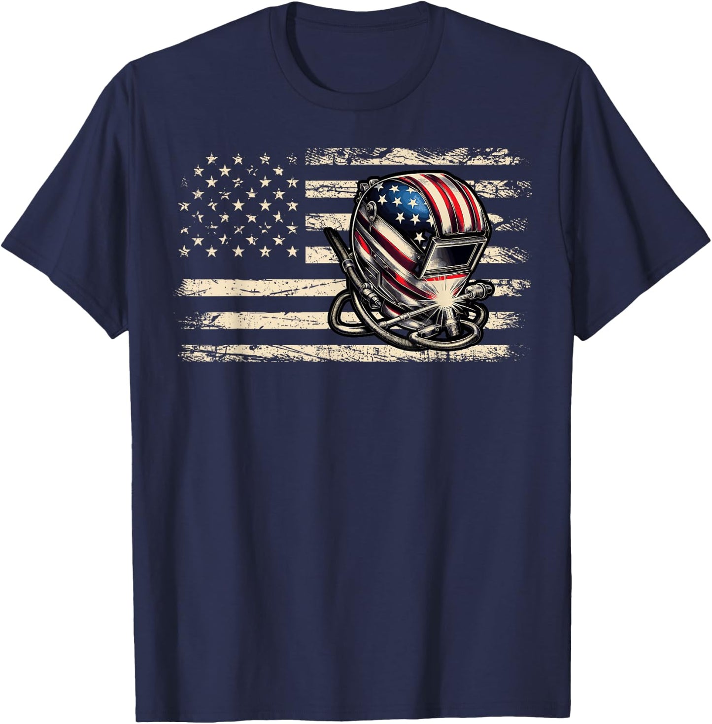 American Flag Welding Vintage Men Women Welder T-Shirt - T-Shirt | Navy