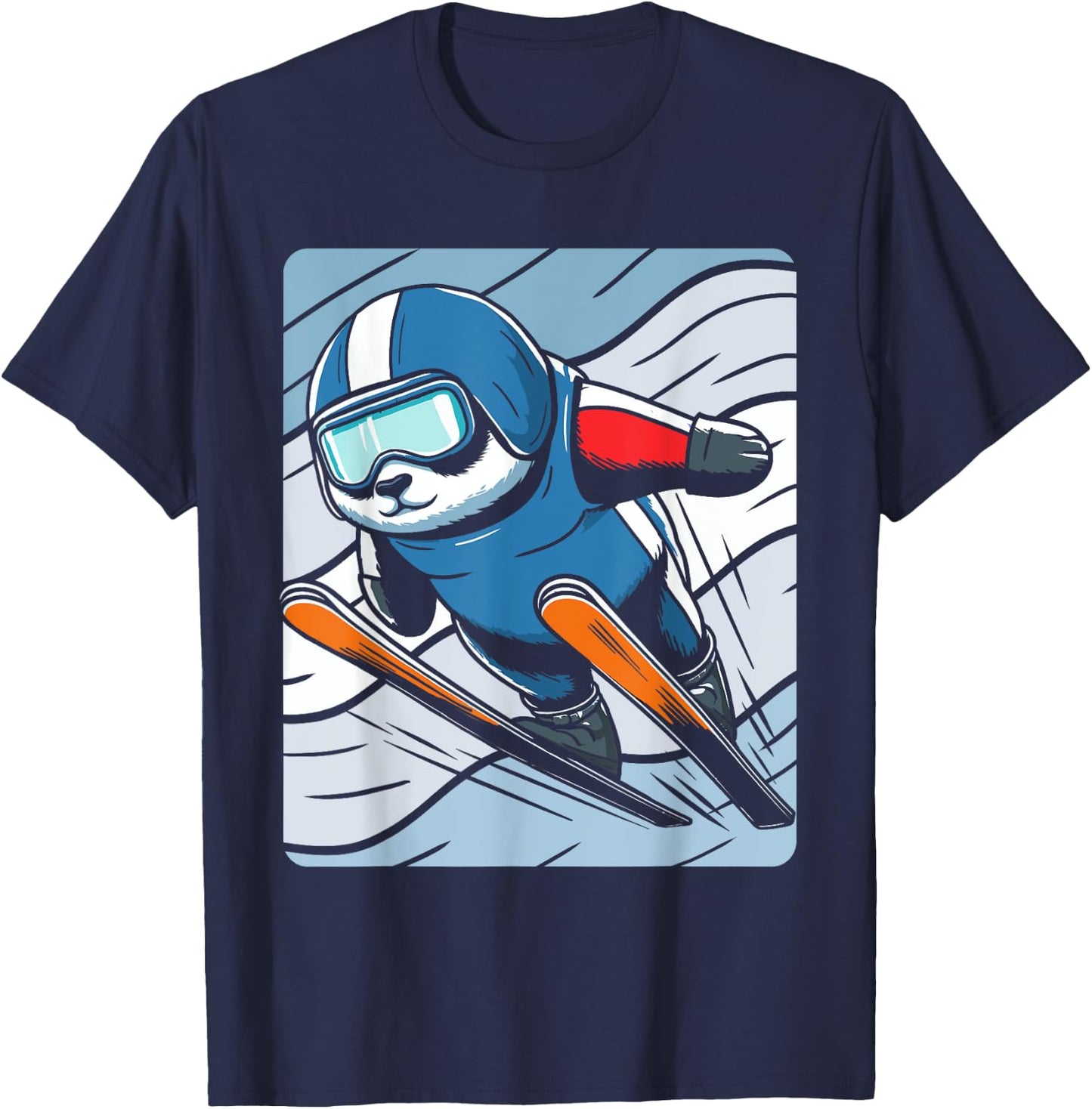 Ski Jumping Skiing Panda Nordic Jumping T-Shirt - T-Shirt | Navy