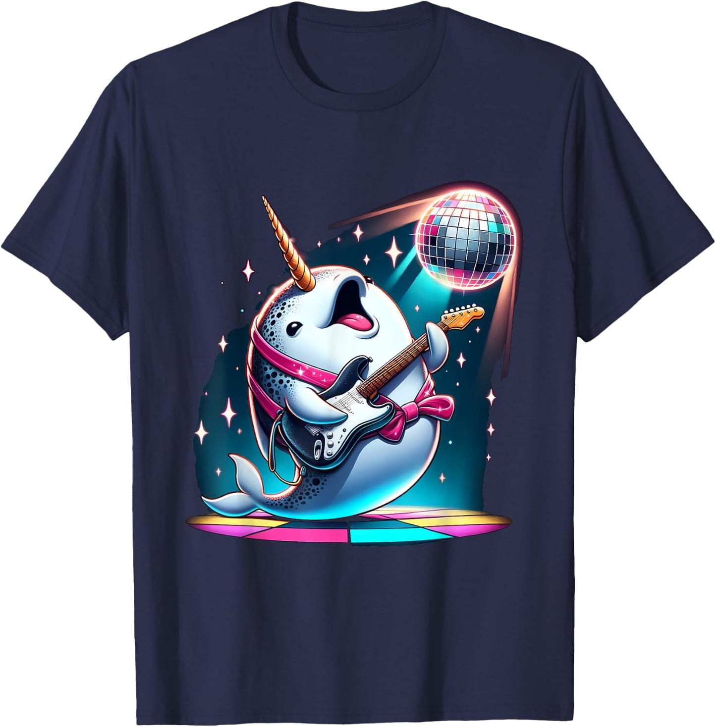 Disco Ball Guitar Narwhal T-Shirt - T-Shirt | Navy