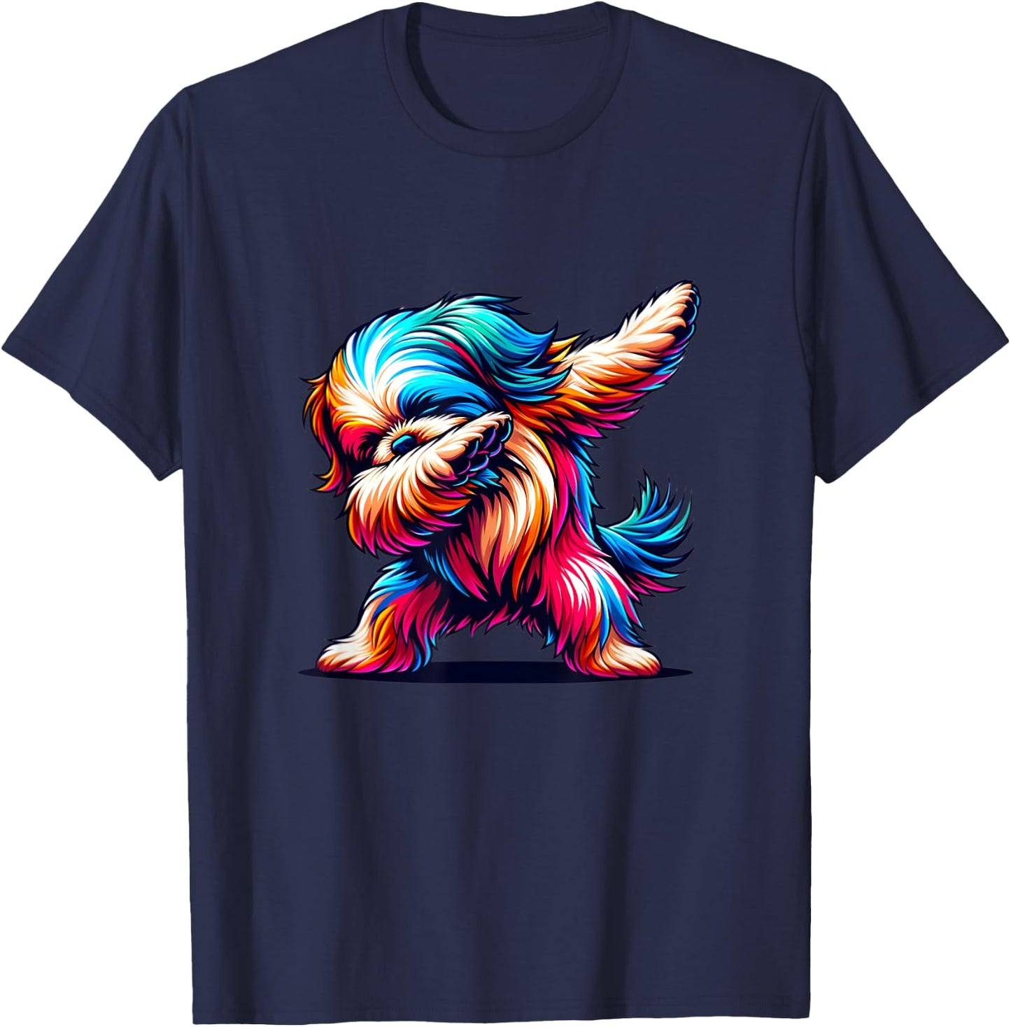 Colorful Shih Tzu Lover Funny Dog Dabbing Graphic Men Women T-Shirt - T-Shirt | Navy