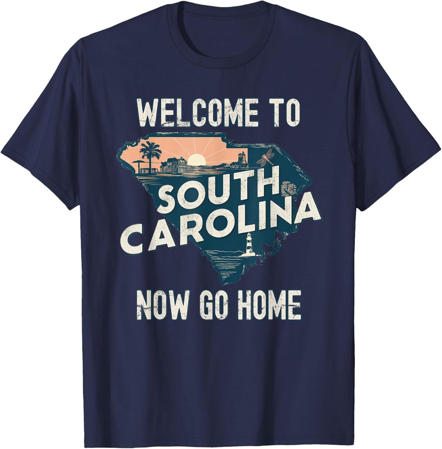 Welcome To South Carolina Retro Design, Funny South Carolina T-Shirt - T-Shirt | Navy