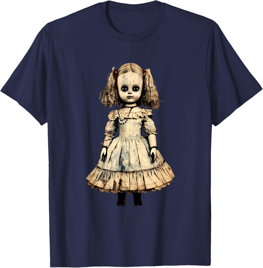 Vintage Scary Horror Doll Supernatural Gothic T-Shirt - T-Shirt | Navy