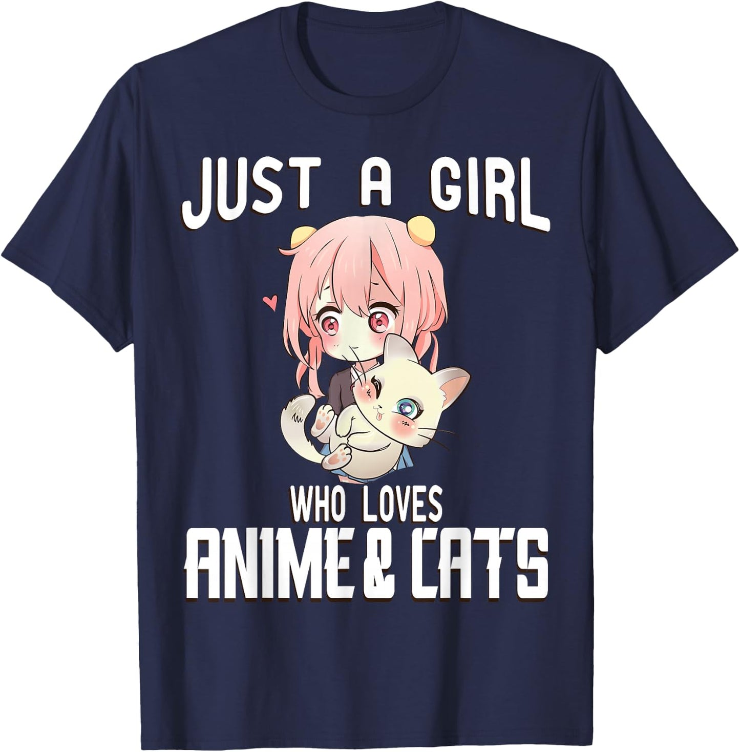 Just a Girl who Loves Anime and Cats Lover for Teen T-Shirt - T-Shirt | Navy