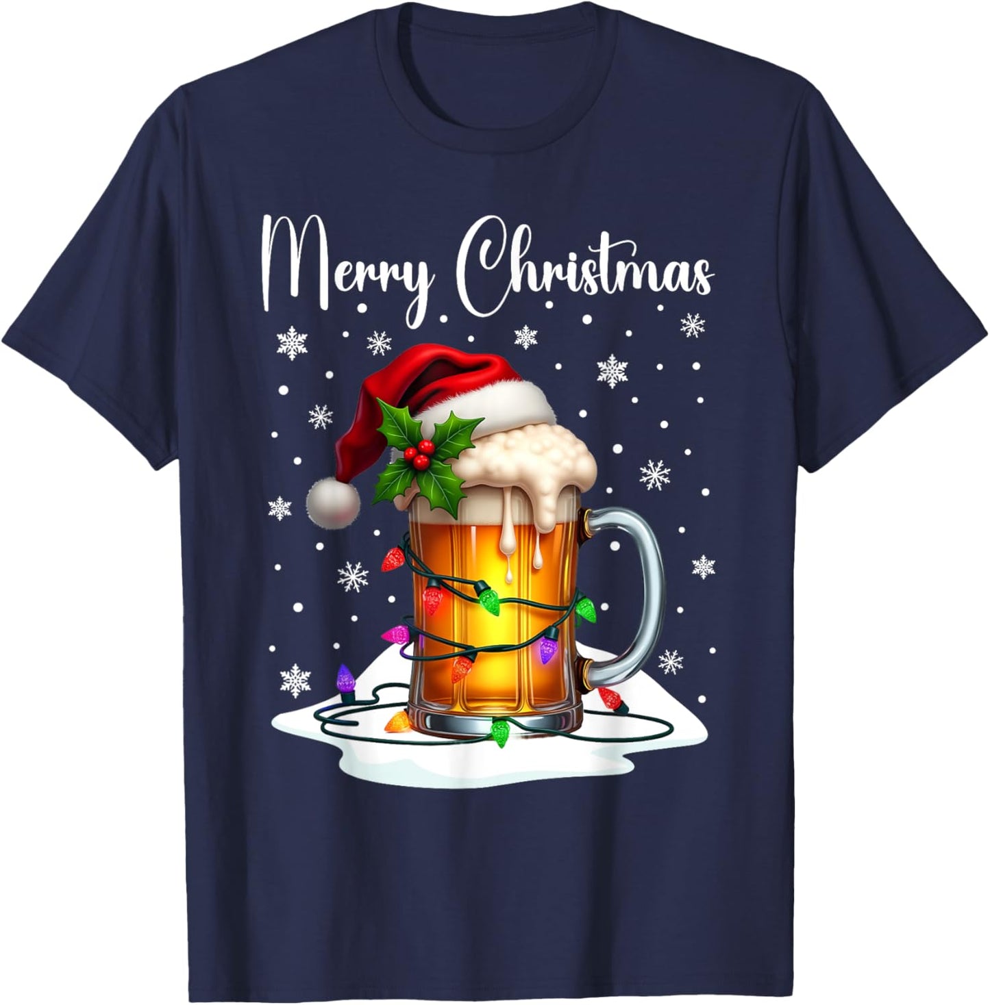 Christmas Pajamas Beer Mug Beer Glasses Beer Costume Santa T-Shirt - T-Shirt | Navy