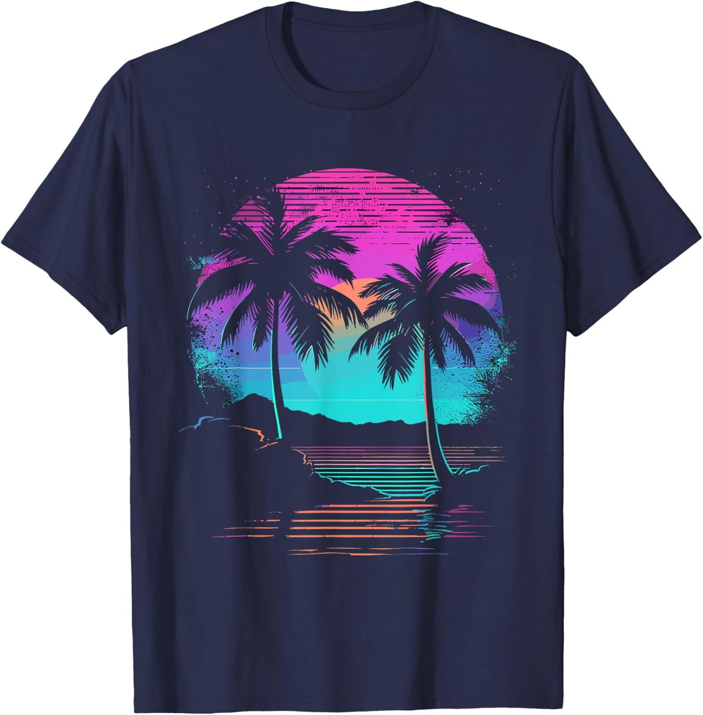 Retro Vintage Sunset Palm Tree T-Shirt - T-Shirt | Navy