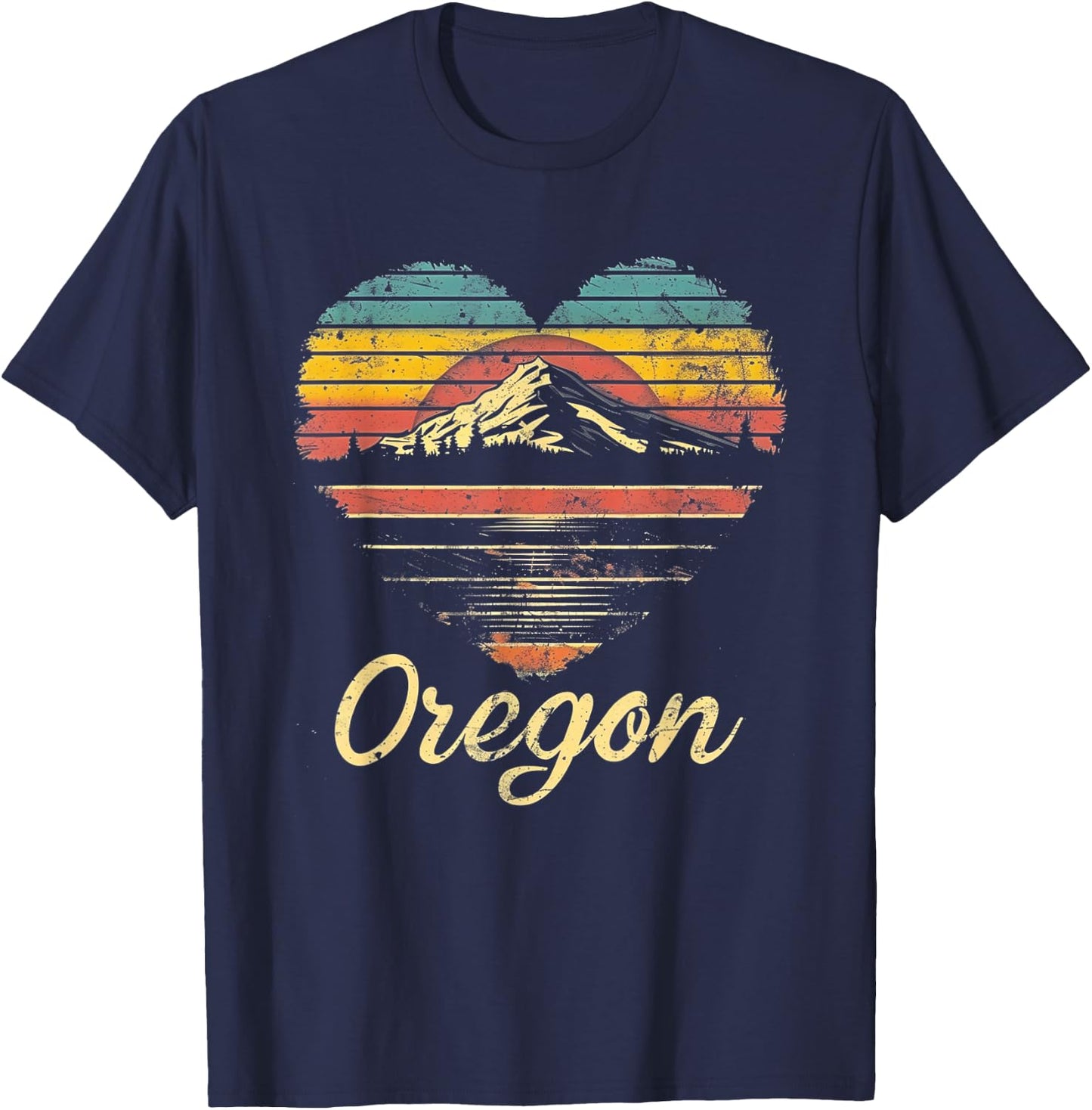 Oregon - Heart Vintage Love Women Kids Retro Graphic Cool T-Shirt - T-Shirt | Navy
