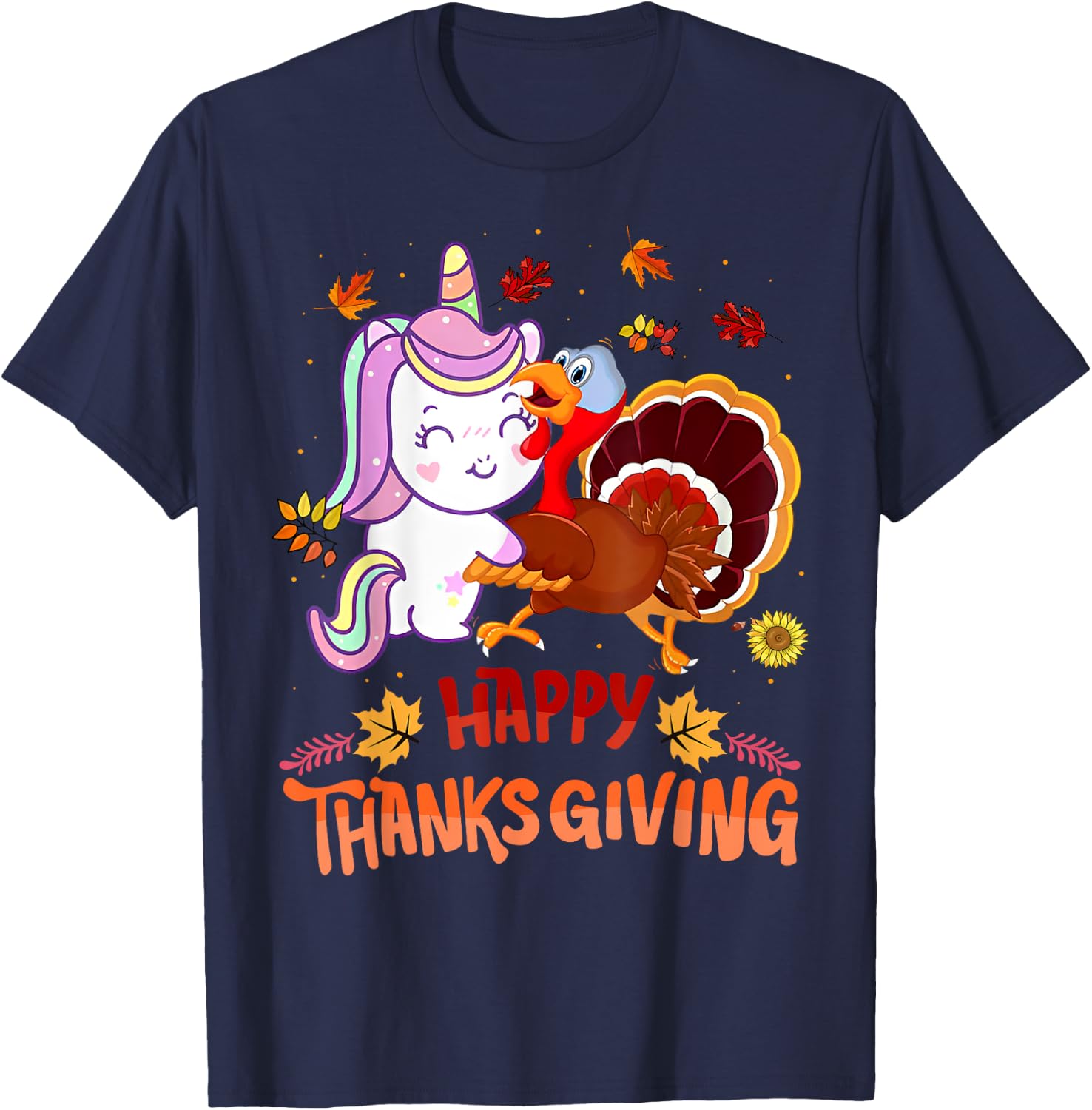 Unicorn Thanksgiving Shirt Girls Kids Toddler Turkey Unicorn T-Shirt - T-Shirt | Navy