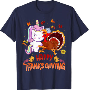 Unicorn Thanksgiving Shirt Girls Kids Toddler Turkey Unicorn T-Shirt - T-Shirt | Navy