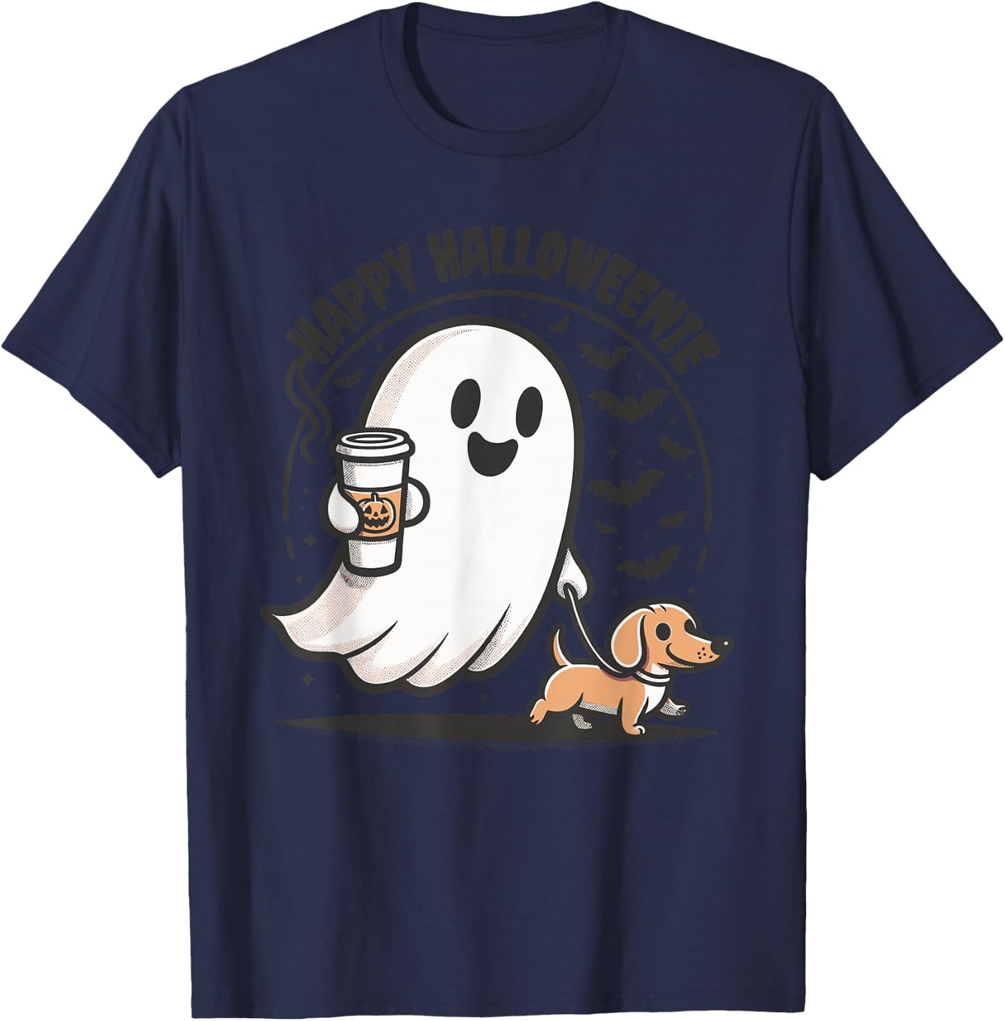 Happy Halloweenie Ghost Dachshund Halloween Dachshund Lover T-Shirt - T-Shirt | Navy