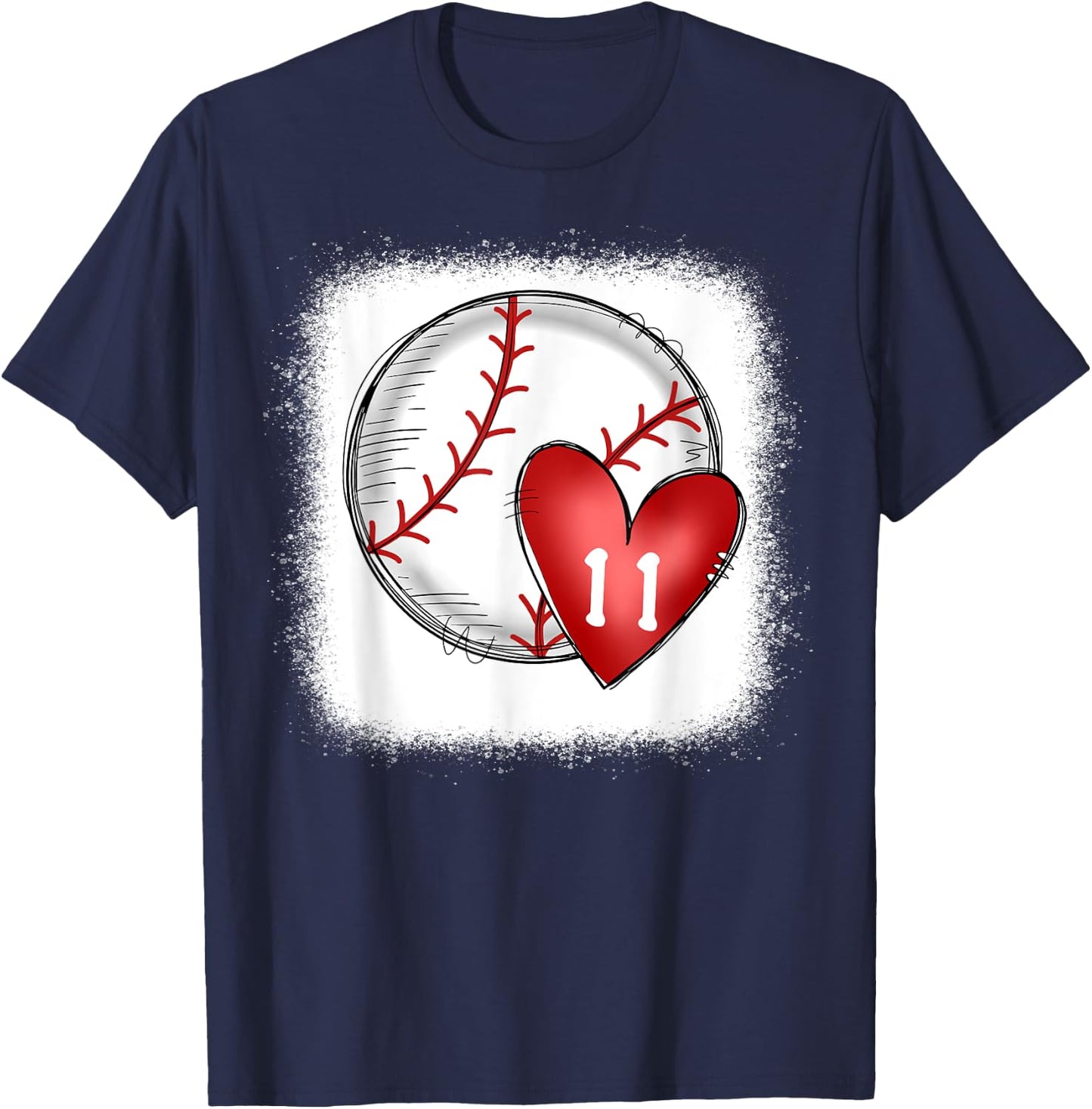 Bleached Custom Baseball Mom Number 11 Heart for Mom T-Shirt - T-Shirt | Navy