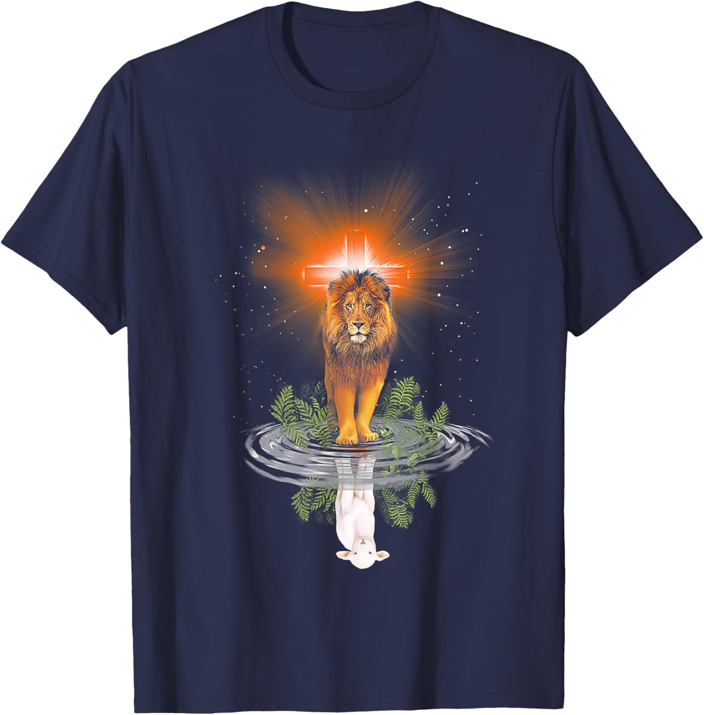 Lion Cross Jesus Reflection Water Mirror Sheep T-Shirt - T-Shirt | Navy