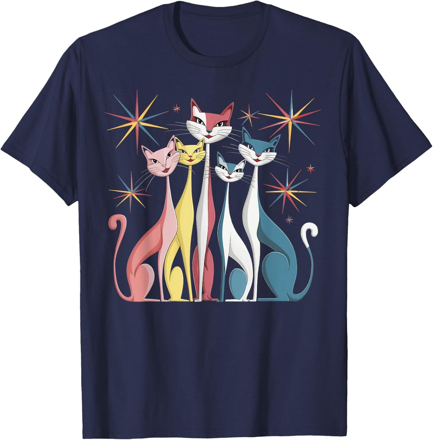 Cat Vintage Retro Mid-Century Modern Look Cats 50s 60s Style T-Shirt - T-Shirt | Navy