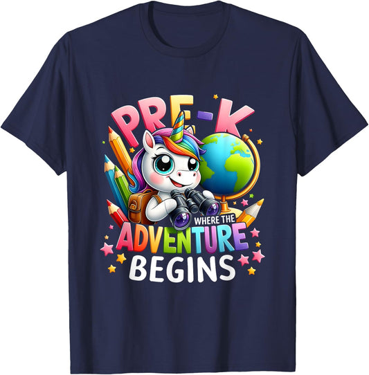Cute Unicorn School Teacher Pre-K Where The Adventure Begins Women Kids T-Shirt - T-Shirt | Navy