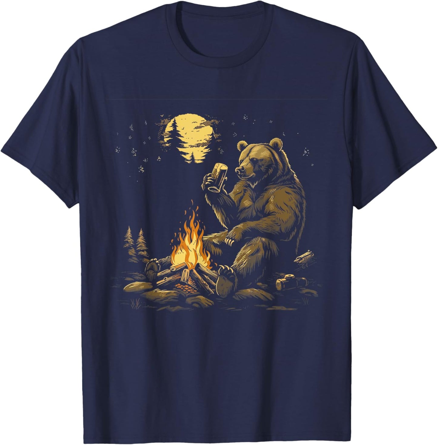 Camping Grizzly Bear Drinking Beer Hiking Nature Outdoor T-Shirt - T-Shirt | Navy