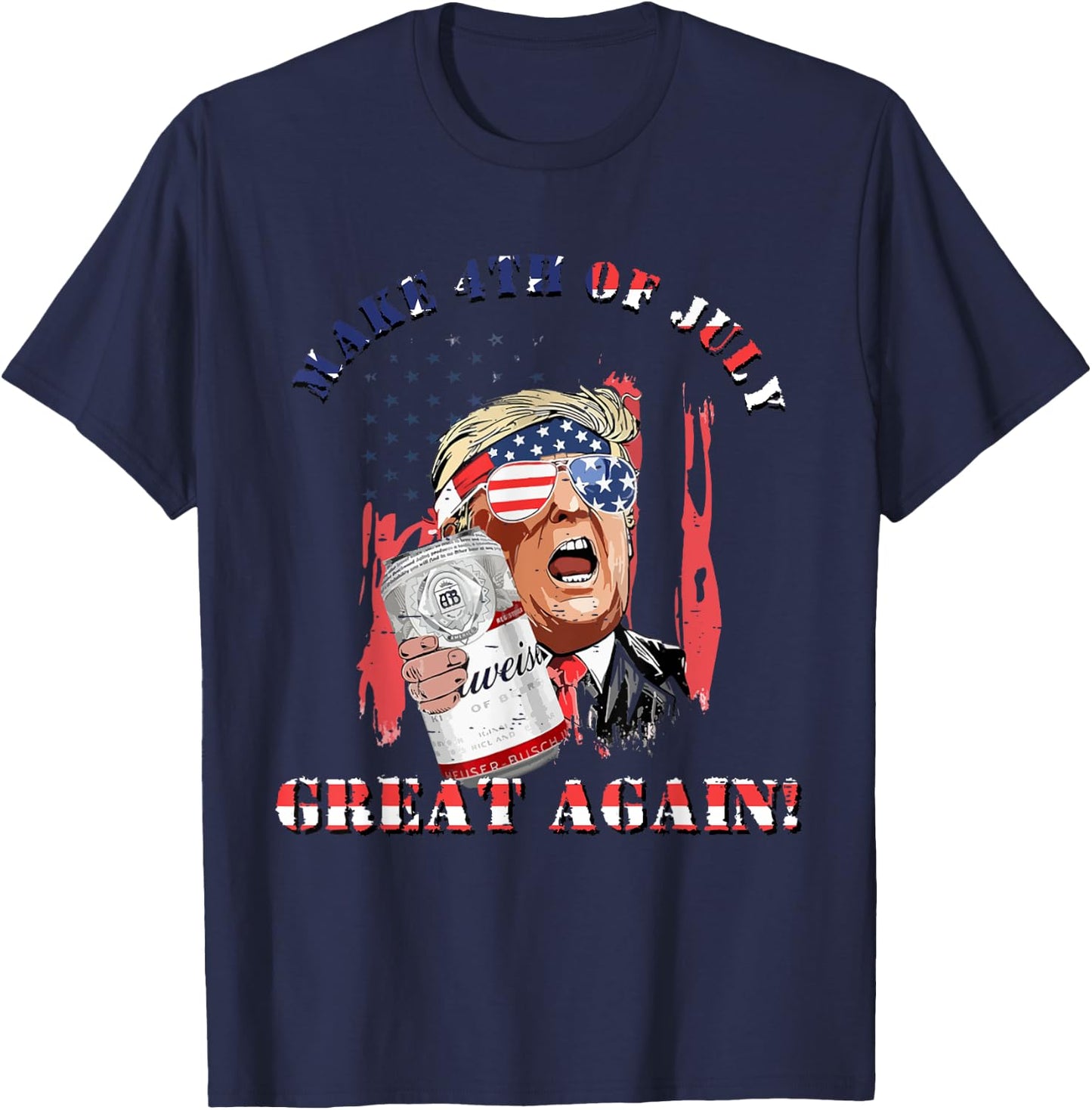 Make 4th Of July Great Again US Flag Funny Trump Drinking T-Shirt - T-Shirt | Navy