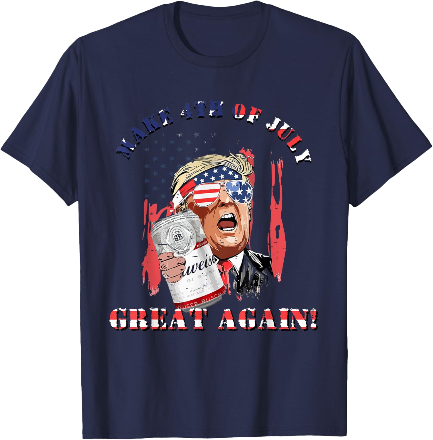 Make 4th Of July Great Again US Flag Funny Trump Drinking T-Shirt - T-Shirt | Navy