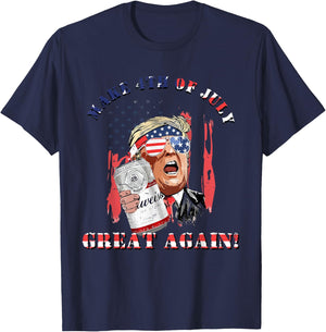 Make 4th Of July Great Again US Flag Funny Trump Drinking T-Shirt - T-Shirt | Navy