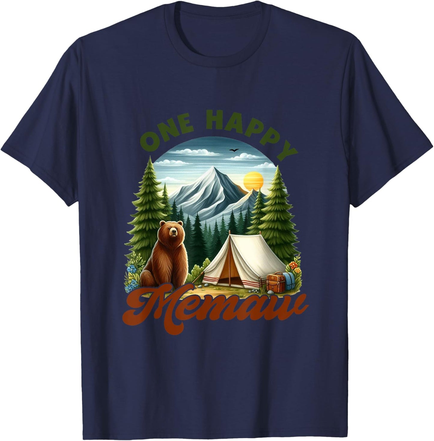 Retro One Happy Memaw Camper Birthday Bear Matching Family T-Shirt - T-Shirt | Navy