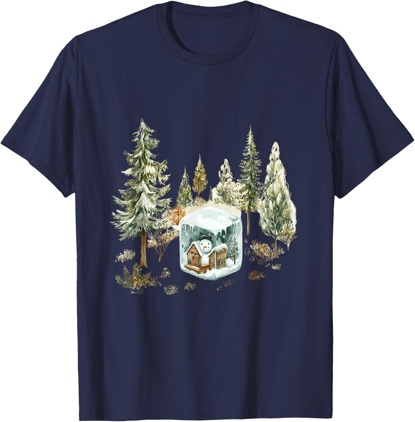 Watercolor Snowman Winter Wonderland Christmas T-Shirt - T-Shirt | Navy