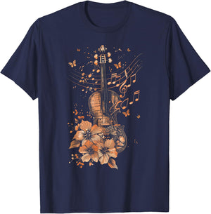 Violin Player Classical Music Notes Orchestra Violinist T-Shirt - T-Shirt | Navy
