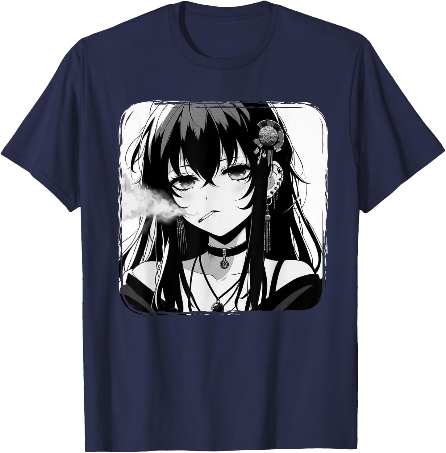 Anime Horror Girl Aesthetic Grunge Waifu Japanese Otaku T-Shirt - T-Shirt | Navy